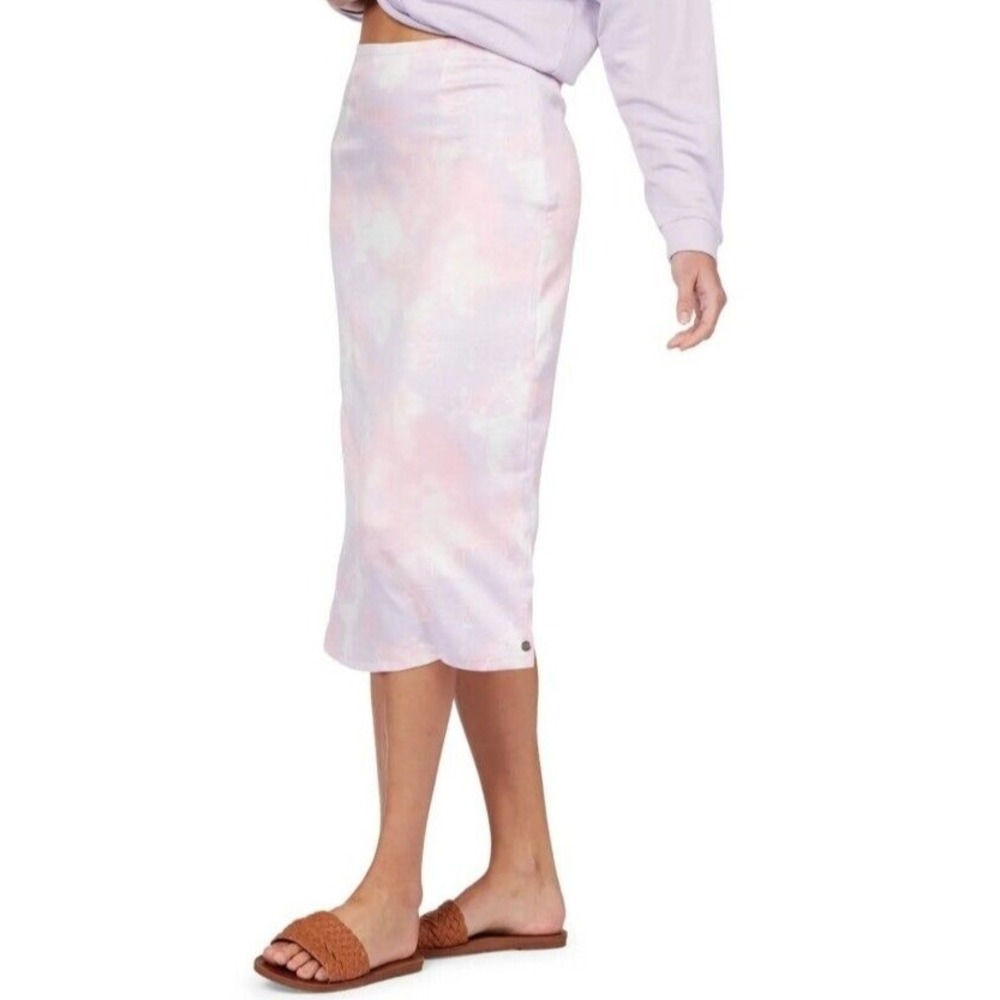 Roxy Tie‎ Dye Maxi Skirt Purple Pink White Watercolor Print Side Zip Women's S